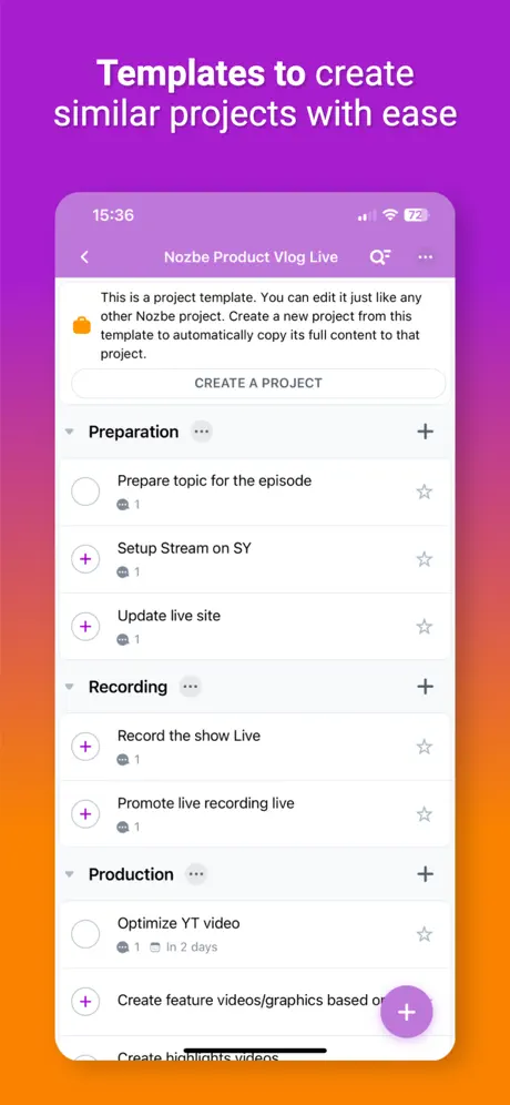 Captură de ecran aplicație Nozbe 2